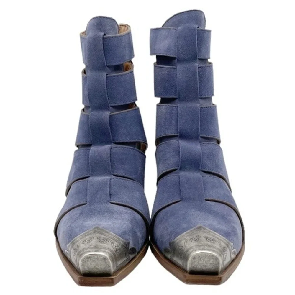 NWT Free People Brayden Fisherman Bootie Boardwalk Blue Suede Size 7.5 In Box
